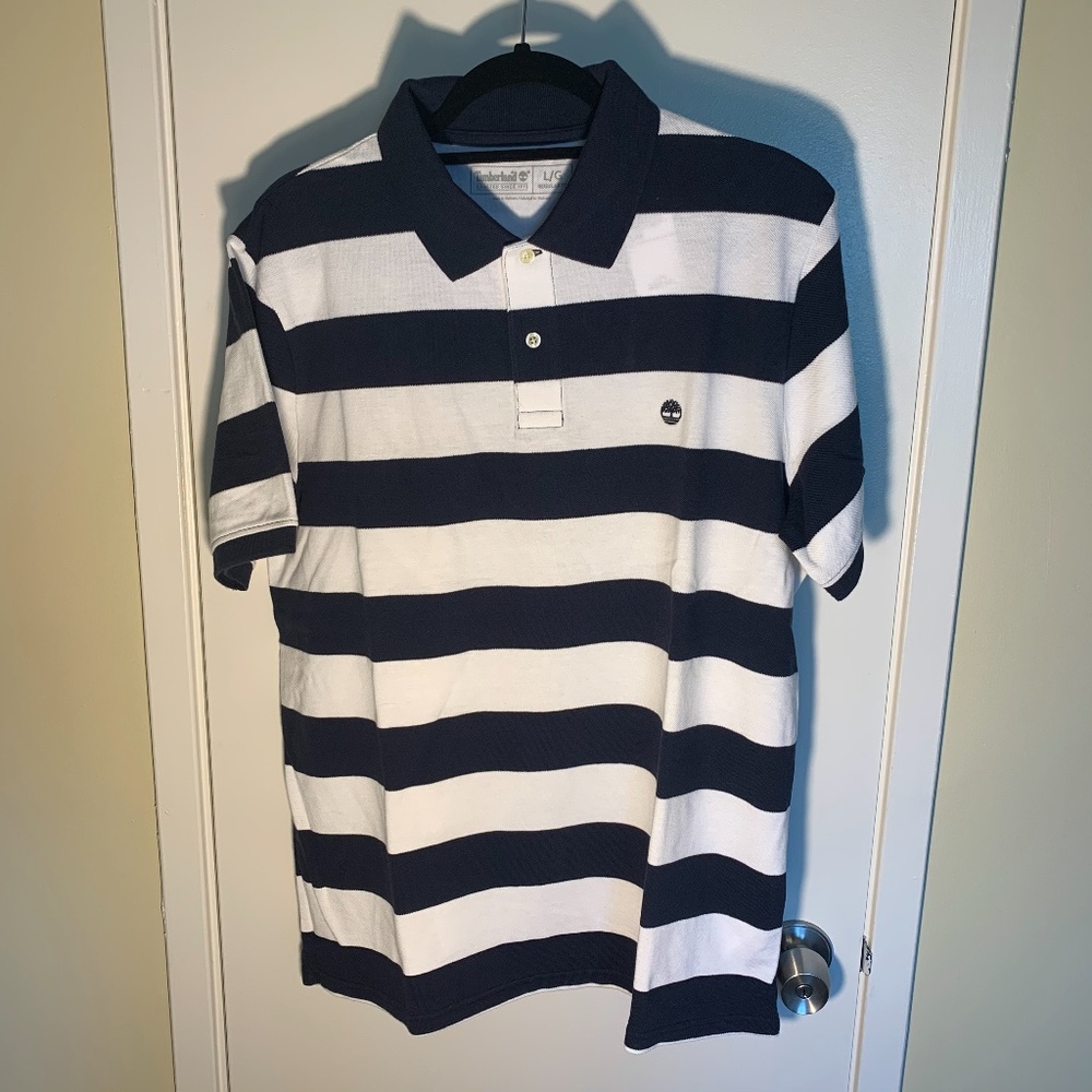 Timberland Navy & White Striped Rugby Polo Shirt